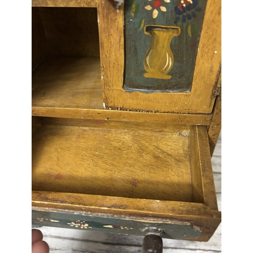 Hand Painted Vintage Dollhouse Armoire Folk Art Cabinet Dresser Cottage 19” - Picture 7 of 16